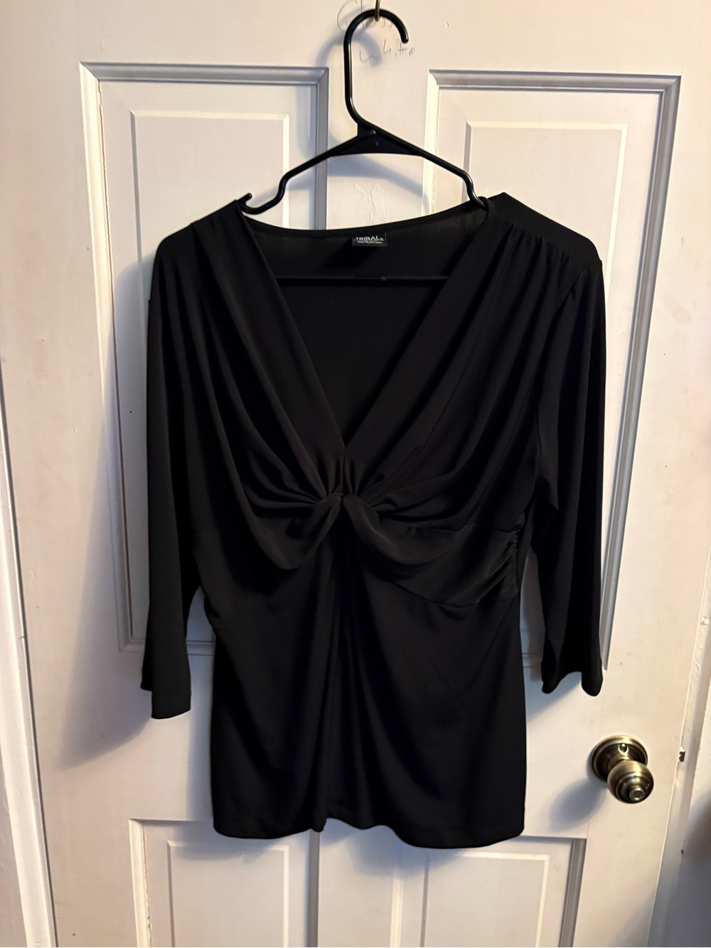 Tribal Black V-Neck Twist-Front Long Sleeve Top